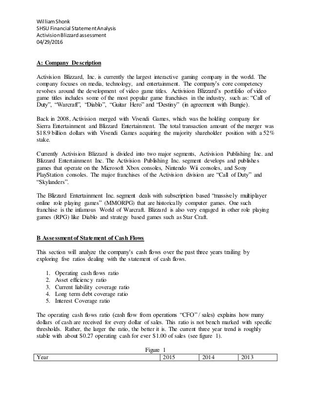 activision blizzard financial assesment william shonk profit and loss structure