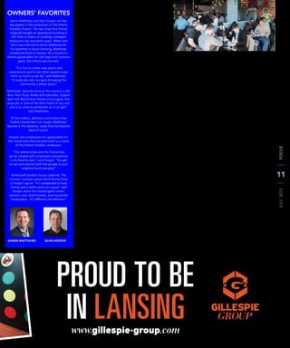 11
JULY2015FOCUS
Together, Short, Matthews and Hooper make an incredible
team. With each coming from a different business background,
they work together to ensure that they are creating restaurants
that provide the best possible experiences for their customers.
Matthews, an attorney, has a lot of experience in law, speciﬁcally
dealing with liquor licensing. Hooper, on the other hand,
provides insight as a developer, and former environmental
scientist and geologist.
“Our goal is to always refer to the person who has expertise in
each area and ask a bunch of questions,” said Short. “There are
times when I want to take off on a project, but Al will tell me to
hold up, or Aaron will have a completely different perspective
that I didn’t even think about.”
All of the restaurants created by The Potent Potables Project
focus on the individual customer experience and what their goals
are when coming into the restaurant.The staff in each of their
restaurants is trained to provide a speciﬁc customer experience
and leave a lasting impression. It is their goal to keep these
employees for the long-term by providing many incentives and
beneﬁts.They believe that each employee represents the face of
the company and it is their passion and work ethic that drives
the business.
In Zoobie’s Old Town Tavern,The Potent Potables Project
hoped to bring the original 1940’s bar back to life. Zoobie’s
ambiance is unlike any other in Old Town or Lansing. While
cleaning out the abandoned building, Short and his partners
found original hard wood ﬂoors and multiple decades’ worth
of eclectic wallpapers.The front bar rail and the back bar are
native to the building but have been reﬁnished to keep the bar
progressive for the modern Lansing crowd.
Zoobie’s was intended as a “moonlighting gig” for Short and
company, where businessmen could come and mix work and fun.
However, Short has found that Zoobie’s represents the sense of
the 18th century word “Public House,” as a true meeting place
for the town.
“Everyone can come in, whether it’s in a suit or work boots, and
really feel comfortable here,” said Short.
Like The Beer Grotto, patrons of Zoobie’s are able to come
into the bar and take growlers of the specialty beers and wine
to go. Short explains that this is an element of all of The Potent
Potables’ ventures because of the expected level of customer
service they have set for their restaurants.
After Zoobie’s took off, there was a large demand for food at the
bar.Thus,The Cosmos was born.
“The Cosmos really represents the eight-year-old inside me,
Al, and Aaron,” said Short. “We now had the money to make
the ultimate sci-ﬁ, video game, pizza restaurant of our fantasies
become a reality.”
The Cosmos features “out-of-this-world” specialty pizzas hand
crafted by Chef Dan Konopnicki. Nearly all of the ingredients
that go into the pizzas are homemade at The Cosmos.The
restaurant showcases the theme with an intricate space mural
on the back wall, 1940’s and 50’s sci-ﬁ magazine covers on each
table, as well as specialty lighting. It is connected to Zoobie’s
through a back hallway that emphasizes and echoes the
restaurant and bar’s key assets.
In addition to the already booming ventures The Potent Potables
Project has produced, they are working on a number of other
projects. These include The Creole, a gourmet taqueria, and
The Temple.
The Creole, previously known as Old Town’s Creole Gallery,
will feature Cajun cuisine and live music. Set for a mid-July
opening, Short and his partners are hopeful The Creole will
recreate the southern-Louisiana style and feel represented by the
ornate building through blues, jazz, funk, soul and roots music in
addition to great food and drinks.
A new restaurant opening in Frandor will provide a spot for
exceptional Mexican foods, tequilas and craft beer and wine. It is
expected to open in early October of 2015.
Different than their other projects,The Potent Potables will
be re-opening The Temple in Old Town as an event space for
parties, weddings, corporate events and other like events in the
late spring or early summer of 2016.
By taking old, historic buildings, revitalizing them and providing
the ultimate dining experience,The Potent Potables Project is
hopeful to make Lansing better from Old Town to the Cedar
corridor to the Stadium District.
“We really want to bring the soul back to Lansing through
our restaurants,” said Short. “Our goal is to create a truly and
uniquely Lansing dining scene.”
www.gillespie-group.com
OWNERS’ FAVORITES
Aaron Matthews and Alan Hooper are two
key players in the production of The Potent
Potables Project. The two long-time friends
originally bought an abandoned building in
Old Town in hopes of creating a renewed
restaurant, bar and event space. When Sam
Short was referred to Aaron Matthews for
his expertise in liquor licensing, Matthews
introduced Short to Hooper. As a result of a
shared appreciation for Old Town and common
goals, the trifecta was formed.
“It is fun to create new places and
experiences and to see other people enjoy
them as much as we do,” said Matthews.
“It really ties into our goal of making the
community a better place.”
Matthews’ favorite pizza at The Cosmos is the
Bosc Pear Pizza. Made with pancetta, topped
with Old World blue cheese and arugula, this
pizza pie is “one of the best meals of any sort
and is as close to perfection as it can get,”
says Matthews.
Of the endless, delicious concoctions that
Zoobie’s bartenders can create, Matthews’
favorite is The Balvenie, made from his favorite
label of scotch.
Hooper also emphasizes his appreciation for
the community that has been built as a result
of The Potent Potables’ endeavors.
“The relationships and the friendships
we’ve created with employees and patrons
is my favorite part,” said Hooper. “You get
to see and interact with the people in your
neighborhood everyday.”
Paired with Zoobie’s house cabernet, The
Cosmos’ summer season Rock Shrimp Pizza
is Hooper’s go-to. “It’s unexpected to have
shrimp and a white sauce on a pizza,” said
Hooper about the roasted garlic cream,
spinach, oven dried tomato, and mozzarella
masterpiece. “It’s different and delicious.”
AARON MATTHEWS ALAN HOOPER
 