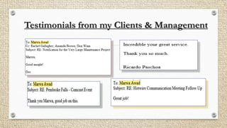 Testimonials from my Clients & Management
 