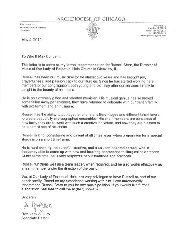 russell stern church music director recommendations music recommendation letter sample