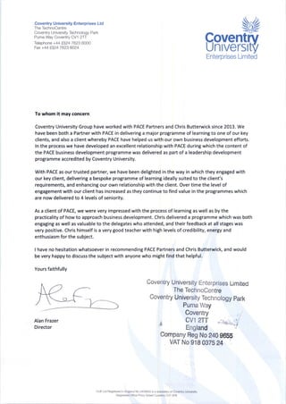 Coventry University Group PACE testimonial