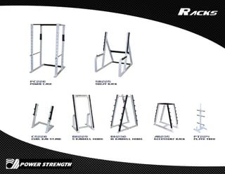 sr225
Squat rack
pc226
Power cage
Racks
cs228
Curl bar stand
bh229
5 barbell horiz.
bh230
10 barbell horiz.
ar235
Accessory rack
pt224
Plate tree
 