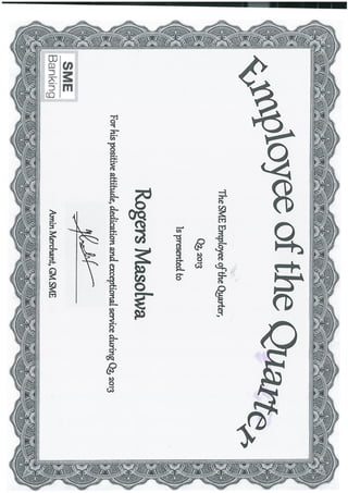 Certificate of SME employee of the quarter - Rogers