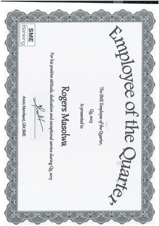 certificate of sme employee of the quarter rogers