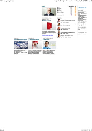 HSM - Inspiring ideas                                                                                                      http://br.hsmglobal.com/interior/index.php?idCMSIdioma=3


                                                                                            vazio                                                       Newsletter      RSS
                                                                                                                              Digital
                                                                                                                              Economia
                                                                                                                              Gestão                                          Seminário Internacio
                                                                                                                              Marketing                                       Useem 2009
                                                                                                                              Recursos Humanos                                Seminário Internacio
                                                                                                                              Sustentabilidade                                Rackham 2009
                                                                                                                              News Inspiring Ideas                            Fórum Mundial de Ne
                                                                                                                                                                              2009
                                                                                                                              HSM Podcasting
                                                                                                                                                                              Special Management
                                                                                                                                                                              Thomas Malone
                                                                                                                                                                              Fórum Mundial de Ma
                                                                                                                                                                              Vendas 2009
                                                                                            Sugestão de leitura                                                               Special Management
                                                                                                                                     Enxergue o mundo com os olhos do         John Percival
                                                                                            Milagre Chinês                           cliente                                  Fórum Mundial Lidera
                                                                                                                                     Por: Sandro Magaldi                      Performance 2009
                                                                                                                                                                              Special Management
                                                                                                                                                                              Lawrence Hrebiniak
                                                                                                                                     Michael Jackson, Mayo, Drucker e você!   Special Management
                                                                                                                                     Por: Carlos Alberto Júlio                Jeffrey Thull
                                                                                                                                                                              Fórum Mundial de Ge
                                                                                                                                                                              Empresas Familiares
                                                                                                                                     Aprenda a Desaprender                    Fórum Mundial de Lu
                                                                                                                                     Por: Cesar Souza                         2009

                                                                                            O livro traça um paralelo entre
                                                                                            crescimento econômico chinês e           Onde você se encontra na pirâmide?       Copyright© 2009 - Todos
                                                                                            brasileiro.                              Por: Robert Wong

                                                                                            Confira nossas indicações                Os planos de previdência mais
                                                                                                                                     procurados no Brasil
                                                                                                                                     Por: Julio Sergio Cardozo
                        ManagementTV                     HSM Management                     Soluções em Marketing Direto
                        Airbus A380 por dentro O Verdadeiro Poder                           MaxiMailing




                        Assista no domingo (06/12), às   Confira as matérias da edição 77   Aborde o público de maneira
                        16h. Canais: 54-SKY,             (novembro/ dezembro 2009) da       estratégica e com custo-
                        367-Telefônica, 70-TVA e 73-TV   revista HSM Management             benefício extremamente
                        Alphaville.                      (exclusivo aos assinantes).        vantajoso para sua empresa.




2 de 2                                                                                                                                                                               06/12/2009 10:15
 