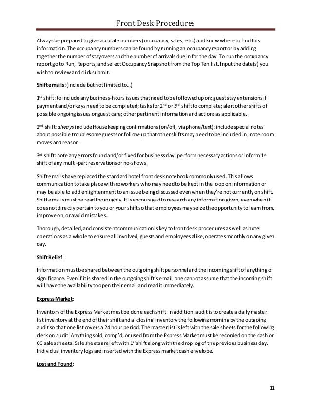 Front Desk Procedures Manual Template Front Desk Procedures Manual Template