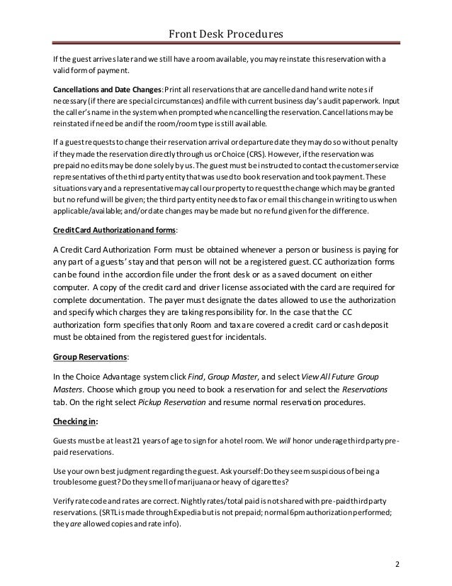 Front Desk Procedures Manual Template Front Desk Procedures Manual Template
