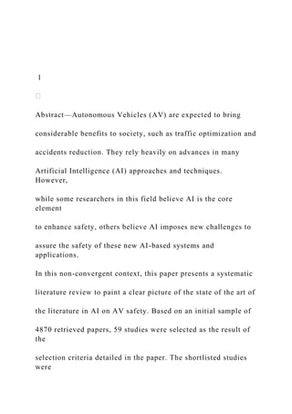 1 Abstract—Autonomous Vehicles (AV) are expected to.docx