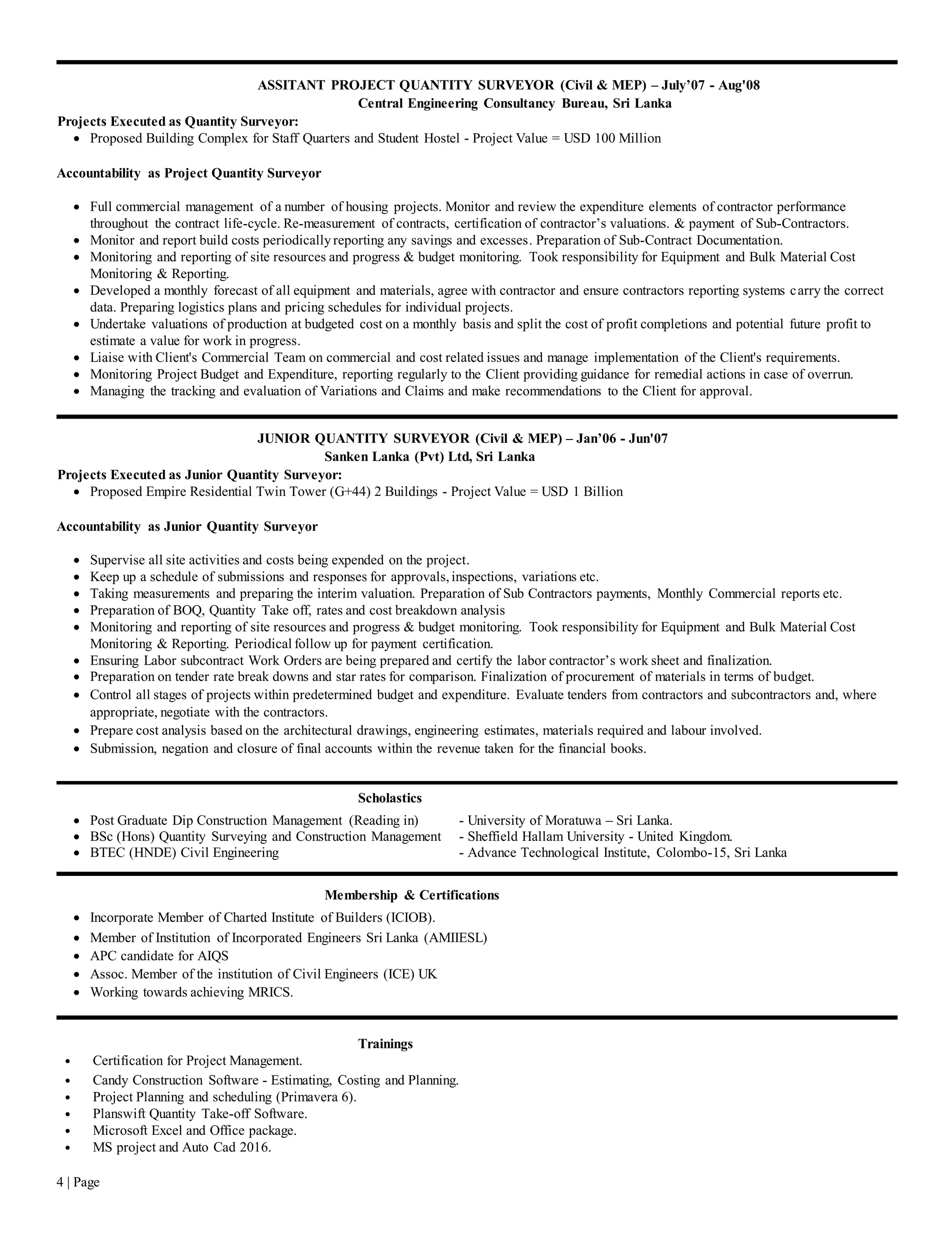 Quantity Surveyor - Riyas AM | DOCX