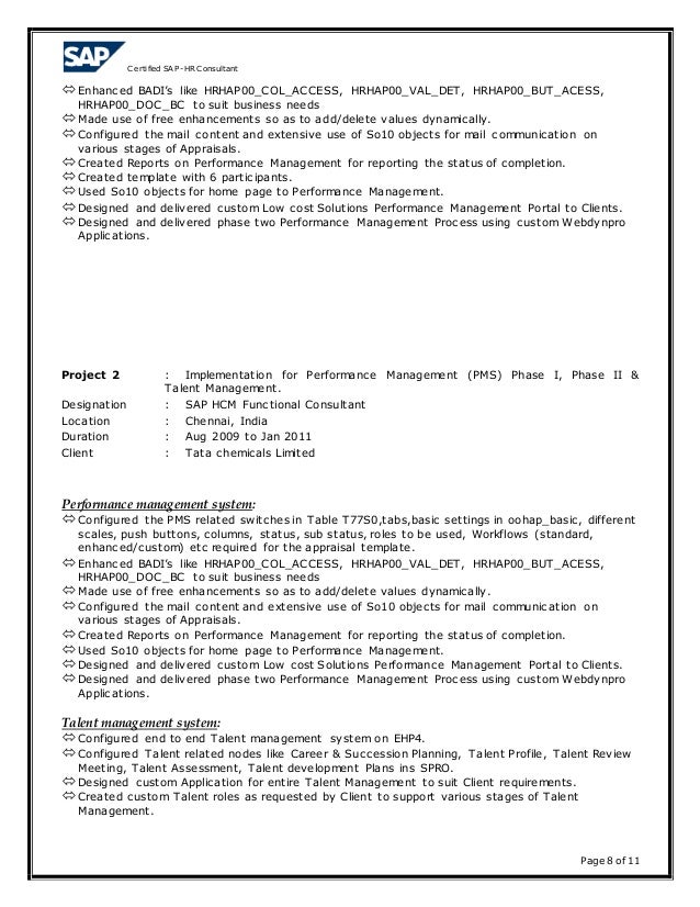 sap hr resume sample