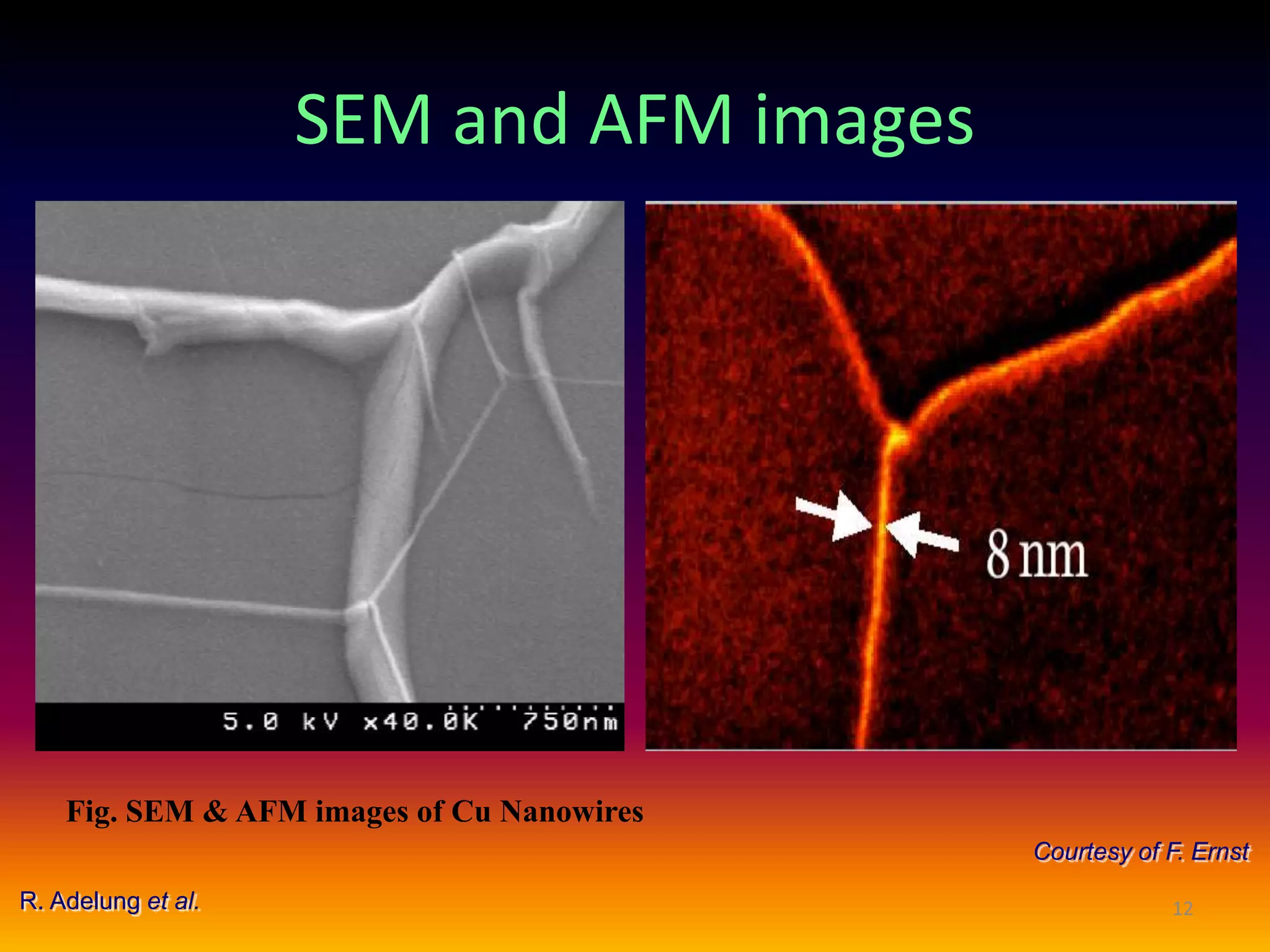 SEM and AFM images 
Fig. SEM &AFM images of Cu Nanowires 
R. Adelung et al. 
Courtesy of F. Ernst 
12 
 
