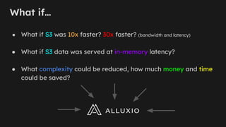 What if…
● What if S3 was 10x faster? 30x faster? (bandwidth and latency)
● What if S3 data was served at in-memory latency?
● What complexity could be reduced, how much money and time
could be saved?
 