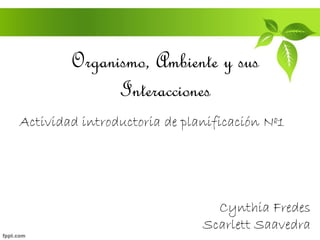 Organismo, Ambiente y sus
              Interacciones
Actividad introductoria de planificación Nº1




                                Cynthia Fredes
                              Scarlett Saavedra
 