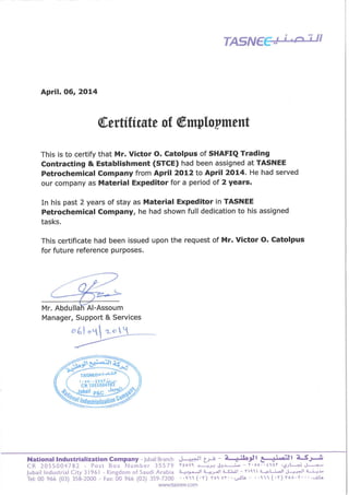 Certificate of Employment Tasnee