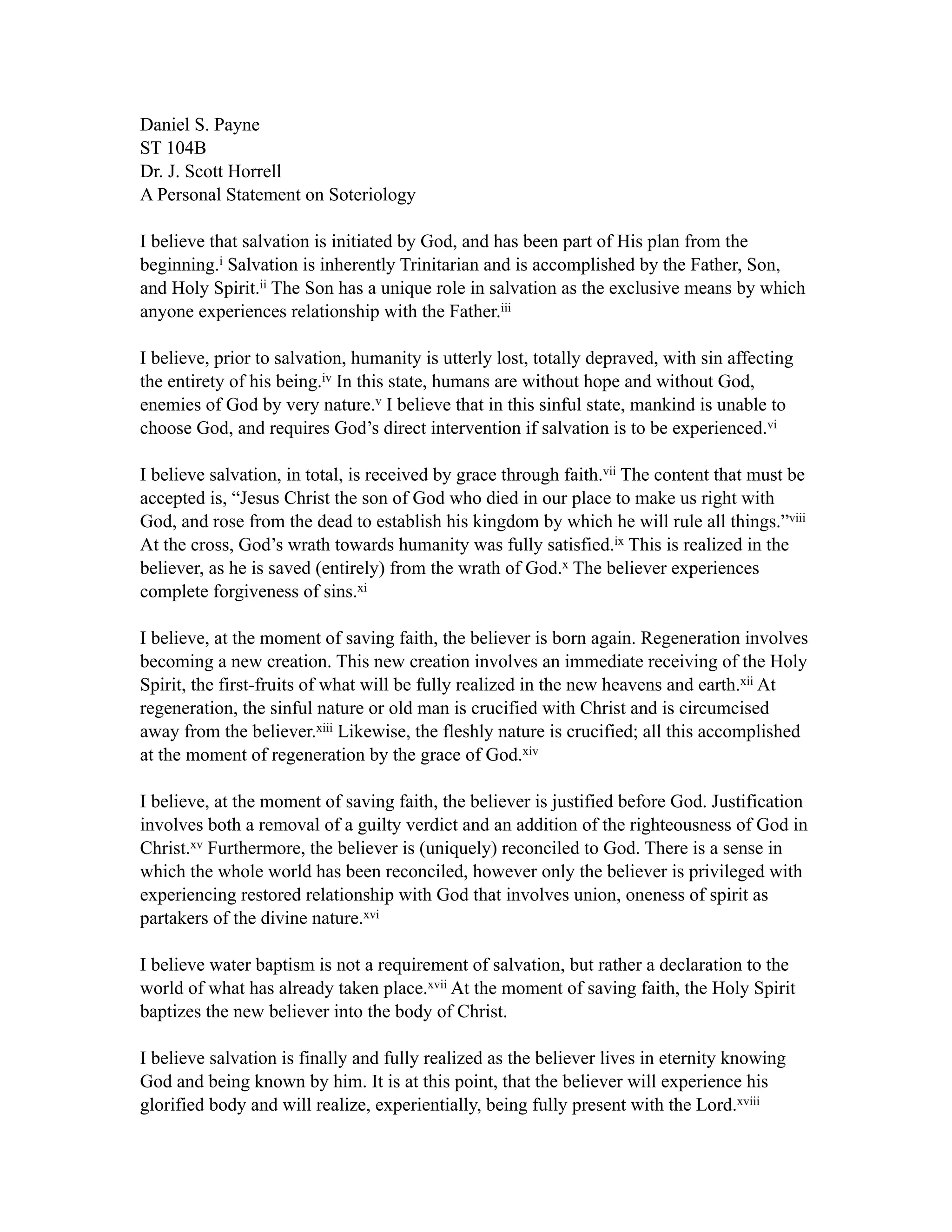 ST 104 Personal Doctrinal Statement | PDF