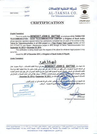 Al Taknia Employment Certificate