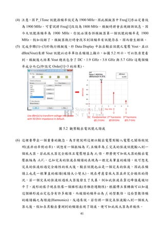 41
(4) P_1Tone 1900 MHz Freq[1]
1900 MHz Freq[1] 1800 MHz
1900 MHz 1900
MHz
(5) (1)~(3) Data Display Vout
dBm(Vout) Vout 5.2
Vout DC 1.9 GHz 3.8 GHz 5.7 GHz
( Order[1]=3 )
m1
freq=
dBm(Vout)=-4.876
1.900GHz
1 2 3 4 50 6
-80
-60
-40
-20
-100
0
freq, GHz
dBm(Vout)
m1
m1
freq=
dBm(Vout)=-4.876
1.900GHz dBmout
-4.876
DC Fundamental
@1.9 GHz
2nd harmonic
@3.8 GHz
3rd harmonic
@5.7 GHz
Use dBm(v) to transform voltage into power
with 50 Ohm impedance in default.
5.2
(6)
( ) V1 f1
A1
A1V1
( )
( )
f1
(Harmonics)
 