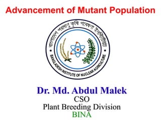 Dr. Md. Abdul Malek
CSO
Plant Breeding Division
BINA
Advancement of Mutant Population
 