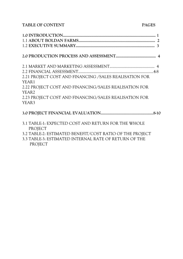 BUSINESS PLAN FOR A POULTRY FARM INVESTMENT