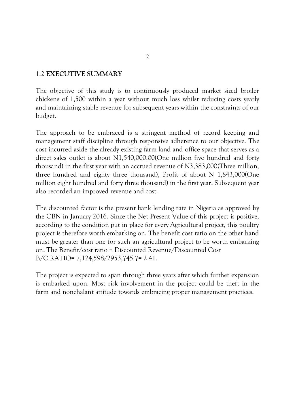 BUSINESS PLAN FOR A POULTRY FARM INVESTMENT