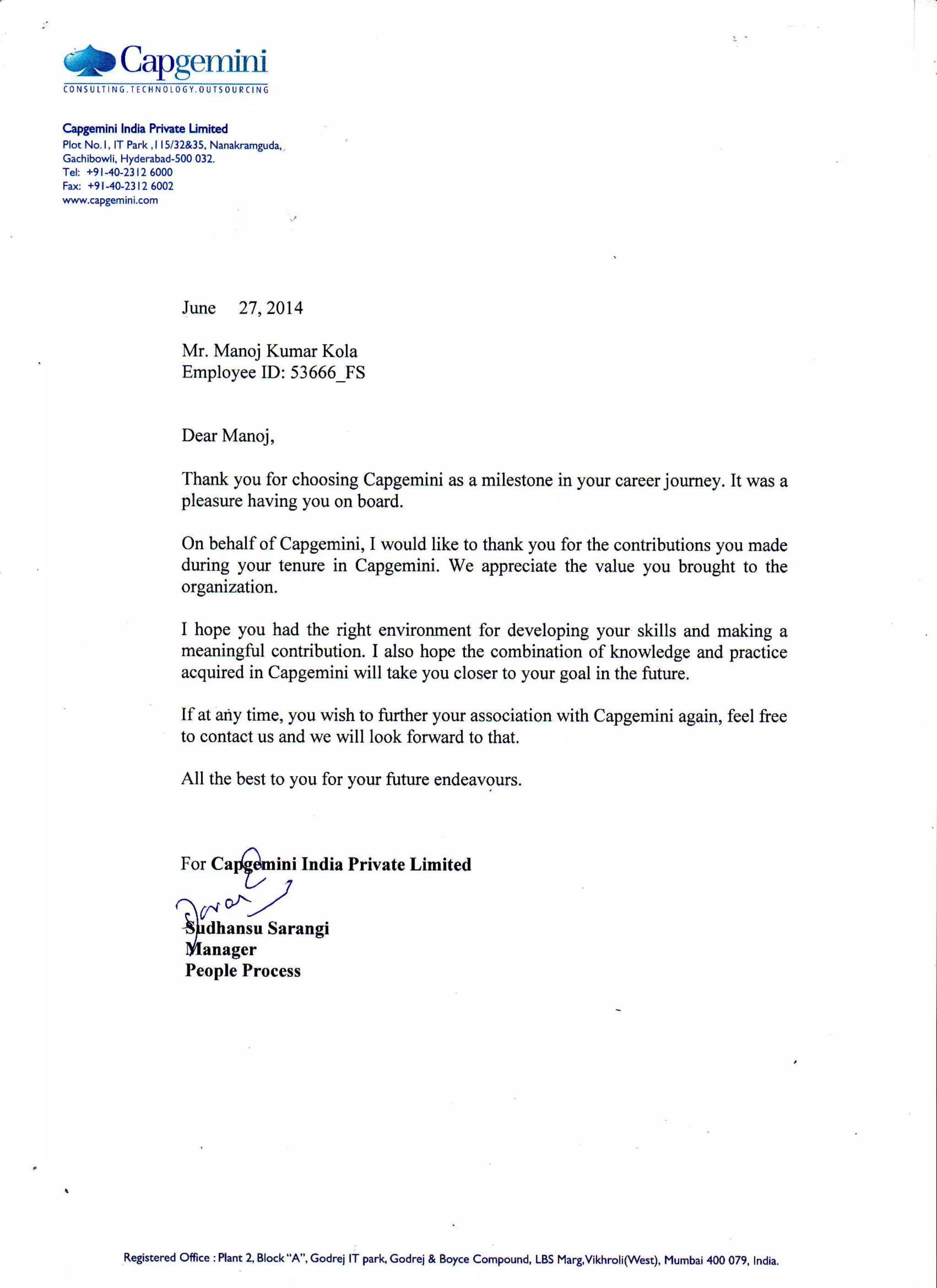 Experience Letter Capgemini PDF Business Business and Finance Experience Letter Capgemini PDF Business Business and Finance