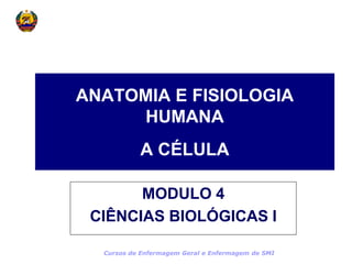 Cursos de Enfermagem Geral e Enfermagem de SMI
ANATOMIA E FISIOLOGIA
HUMANA
A CÉLULA
MODULO 4
CIÊNCIAS BIOLÓGICAS I
 