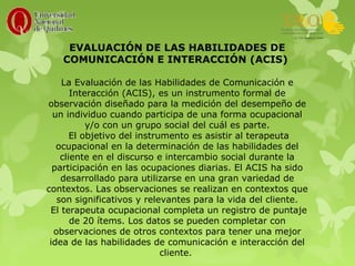 Instrumentos de Evaluacion del Modelo de la Ocupación Humana | PPT
