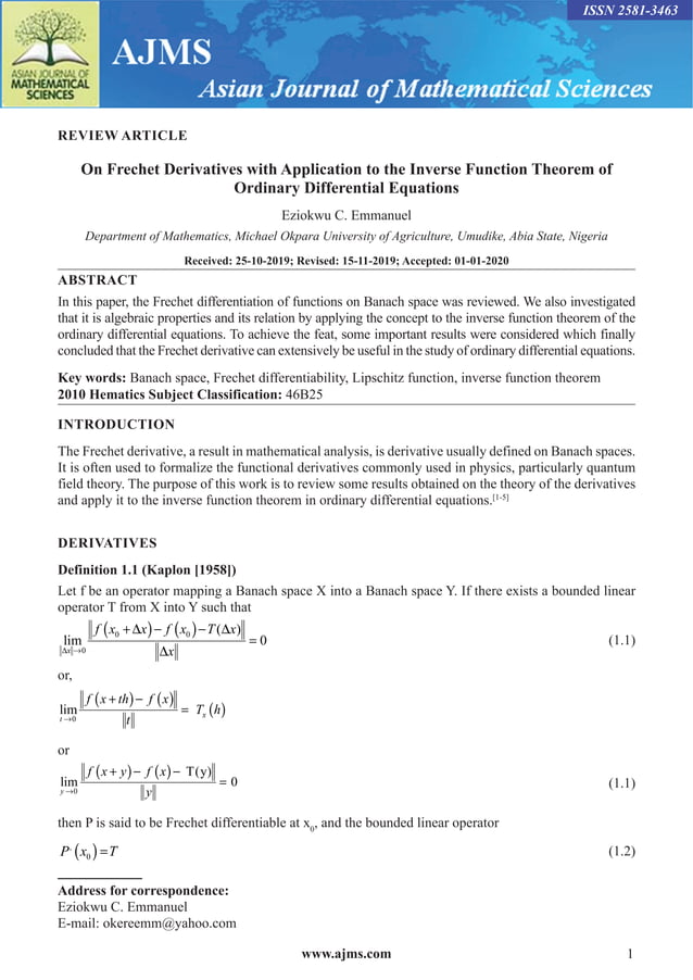 On frechet derivatives with application to the inverse function theorem