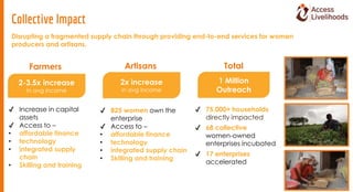 Collective Impact
Disrupting a fragmented supply chain through providing end-to-end services for women
producers and artis...