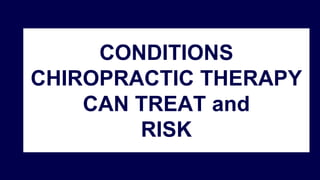 CONDITIONS
CHIROPRACTIC THERAPY
CAN TREAT and
RISK
 