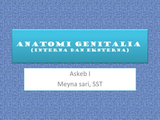 Anatomi genitalia
(interna dan eksterna)
Askeb I
Meyna sari, SST
 