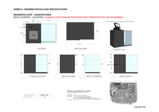 ANNEX A: DRAWING DETAILS AND SPECIFICATIONS
Page 22 of 57
MANGROVE CAFÉ – COUNTER AREA
BACK COUNTER – COUNTER 2 (SUBJECT FOR FINALIZATION FROM CAFÉ OPERATOR FOR THE EQUIPMENT)
 