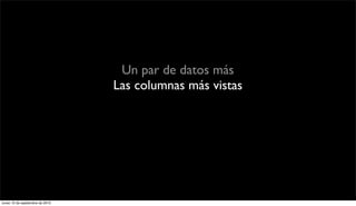 Un par de datos más
                                    Las columnas más vistas
                        Crónica: Marcela Sabat, muere una estrella (15.934
                                     personas lo han leído)
                        Hospital Ochagavía, una idea bicentenario (4.944)




lunes 13 de septiembre de 2010
 