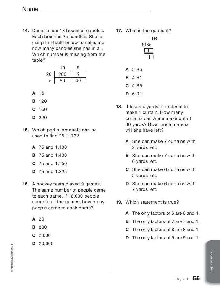 1a 5th Grade Placement Test