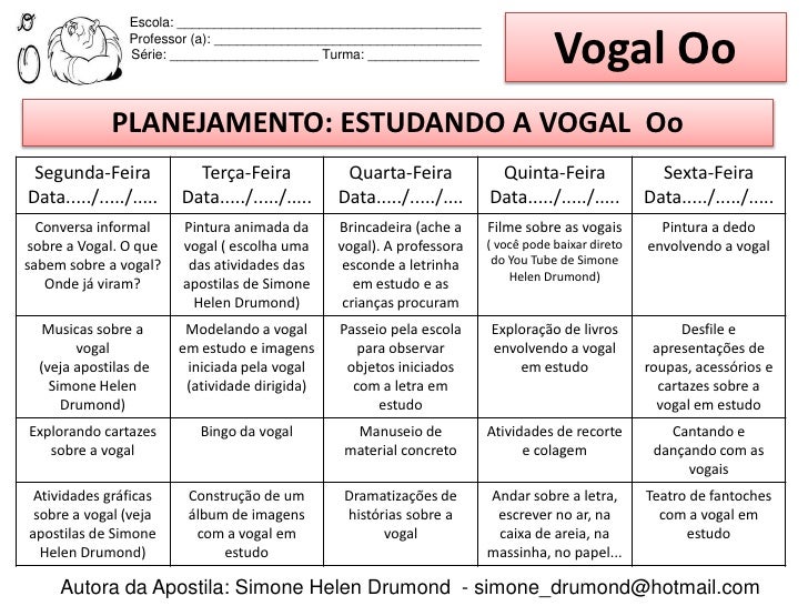 Plano De Aula Vogal O Educação Infantil