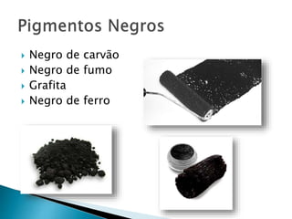  Negro de carvão
 Negro de fumo
 Grafita
 Negro de ferro
 