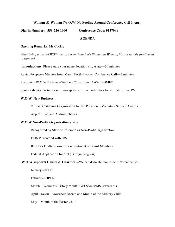 1 april w o w conference call agenda conference call agenda