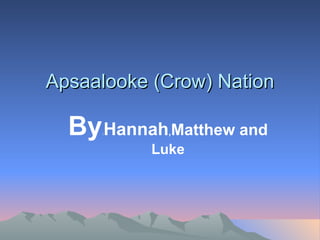 By : Hannah , Matthew and Luke Apsaalooke (Crow) Nation 