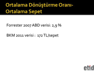 Forrester 2007 ABD verisi: 2,9 %

BKM 2011 verisi : 172 TL/sepet
 