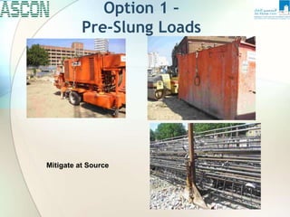 Option 1 –
Pre-Slung Loads
Mitigate at Source
 