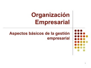 Organización
           Empresarial
Aspectos básicos de la gestión
                  empresarial




                                 1
 
