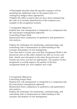 1 Assignment Objectives Introduction to Project Risk Managemen.docx