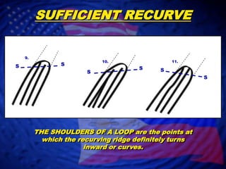 SUFFICIENT RECURVE9.10.11.SSSSSSTHE SHOULDERS OF A LOOP are the points at which the recurving ridge definitely turns inward or curves.