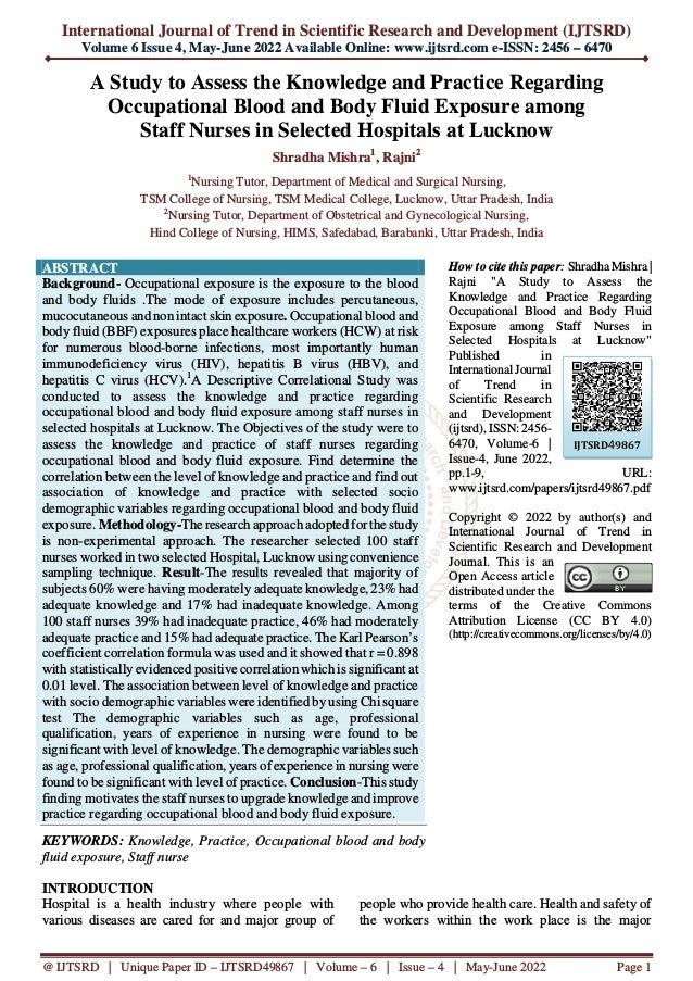 A Study to Assess the Knowledge and Practice Regarding Occupational ...
