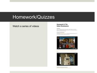 Watch a series of videos
Homework/Quizzes
 