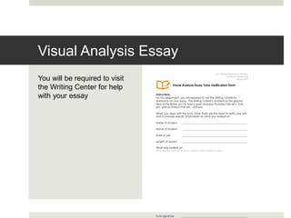 You will be required to visit
the Writing Center for help
with your essay
Visual Analysis Essay
 