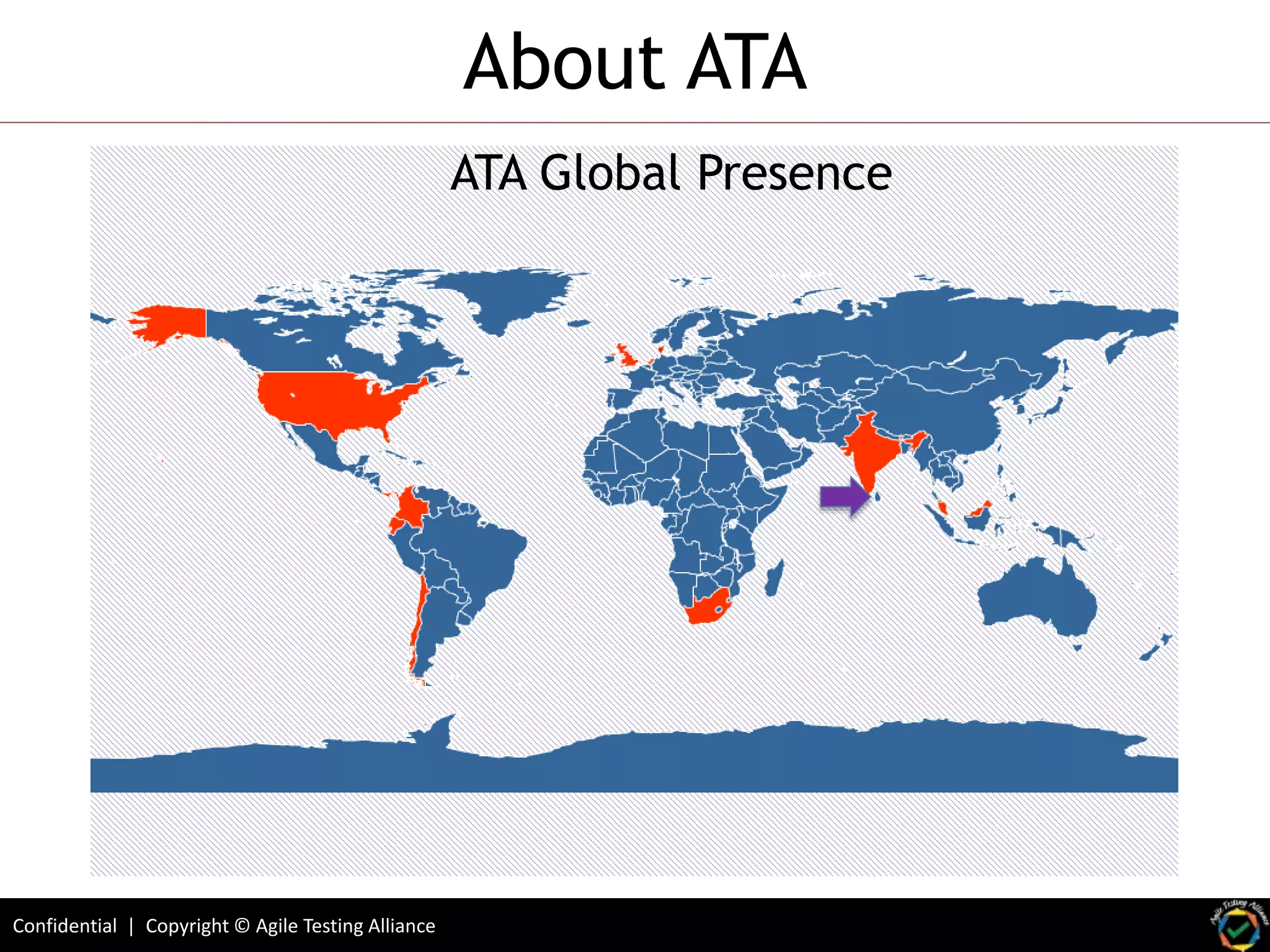 Confidential | Copyright © Agile Testing Alliance
About ATA
http://agiletestingalliance.org/alliance.html
ATA Global Presence
 