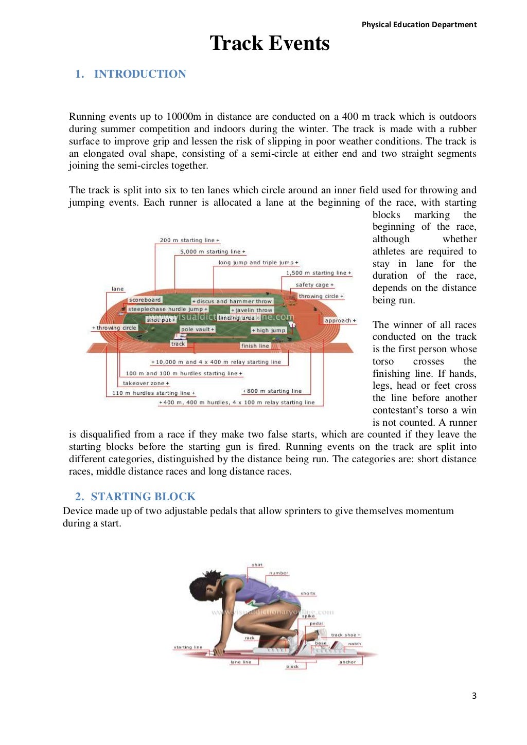 Athletics track events, field events & road events