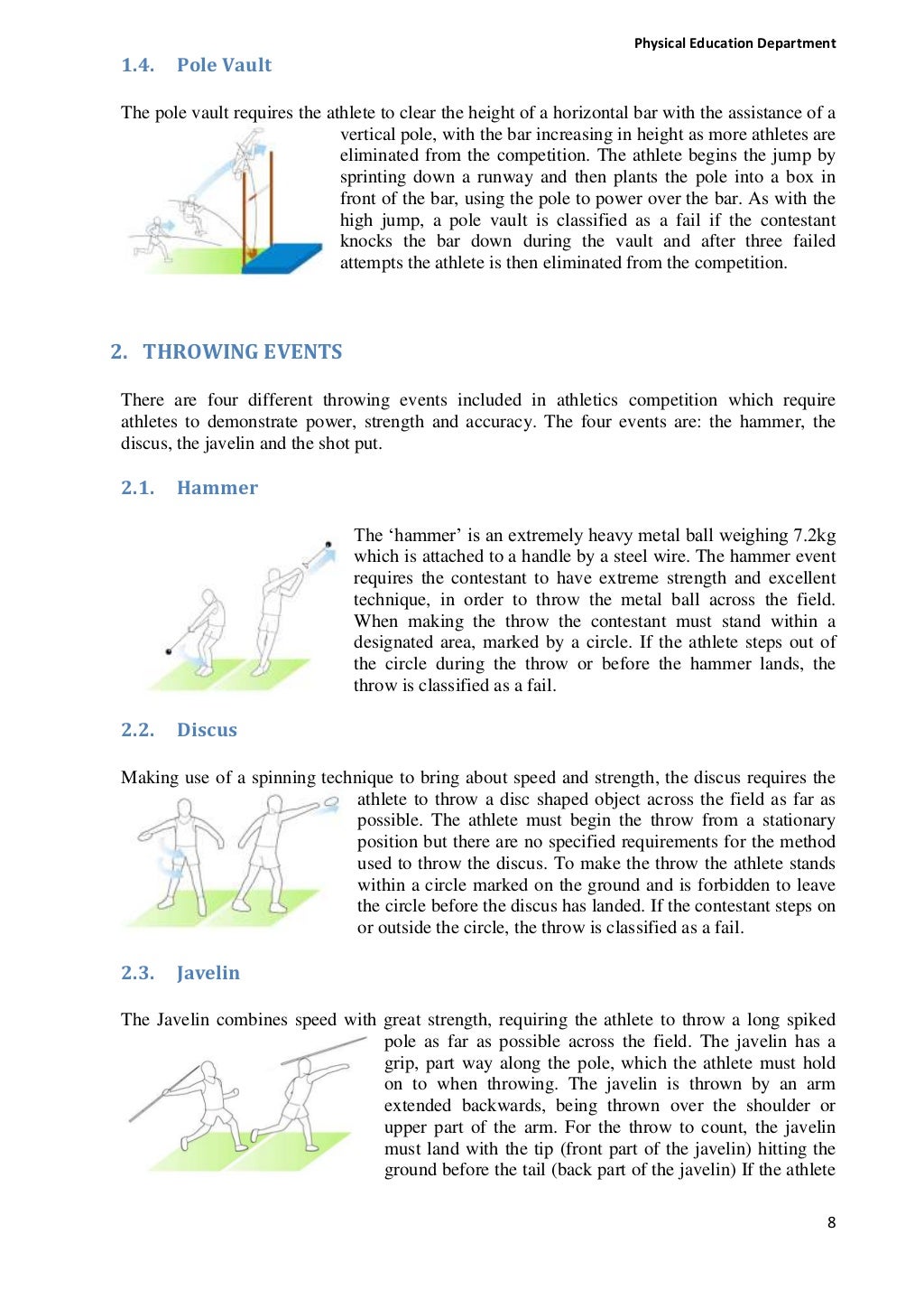 Athletics track events, field events & road events