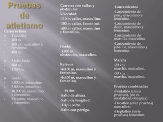 Carreras con vallas y obstáculosVelocidad:110 m vallas, masculino.